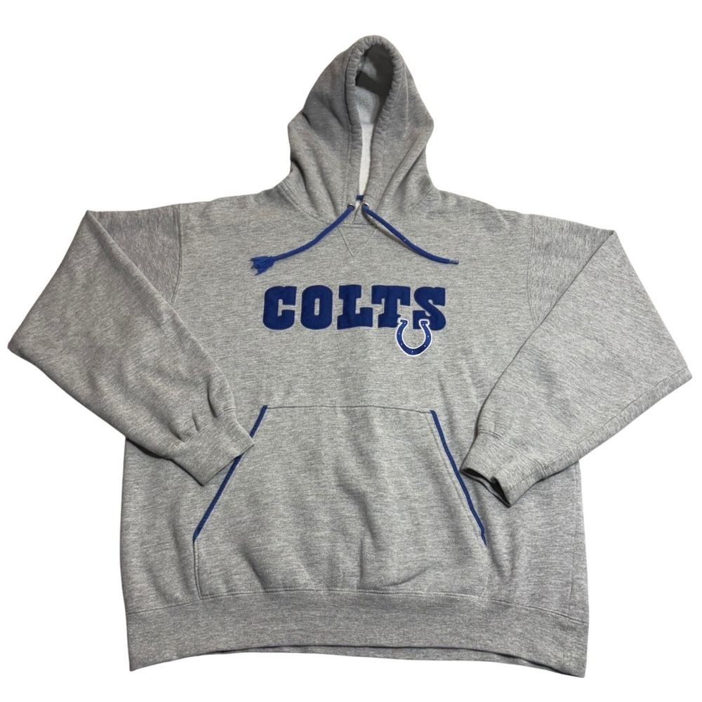 NFL Indianapolis Colts Hoodie Men's L Gray Blue Embroidered Pullover Sweatshirt